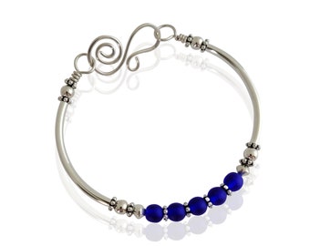 Pulsera de plata azul, pulsera hecha a mano, joyería azul cobalto, regalo para mujer, pulsera de cobalto, regalo de cumpleaños, regalo de Navidad