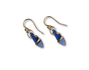 Pendientes colgantes azules, pendientes rellenos de oro, joyería hecha a mano, pendientes azules para mujer, pendientes delicados, pendientes elegantes, regalo para ella