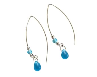 Pendientes de lágrima azul, pendientes de aguamarina esmerilada, pendientes de marquesa de plata, pendientes largos, pendientes delicados, regalo para ella, plata de ley