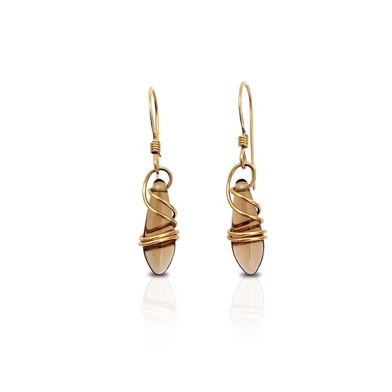 Gold Filled Brown Earrings, Minimalist Earrings, Dangle Gold Earrings, Dainty Brown Jewelry, Handmade Gold Earrings, Gift for Her, image 6