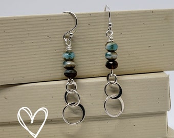 Silver Hoop Earrings, Beaded Earrings, Gift for Her, Long Earrings, Handmade Jewelry, Circle Earrings, Birthday Gift