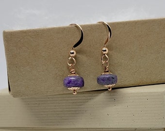 Dainty Rose Gold & Sugilite Earrings - Stylish Purple Jewelry - Gift for Her