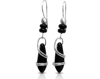 Everyday Earrings for Women, Dangle Earrings, Black Earrings for Women, Black Drop Earrings, Gift for Her,