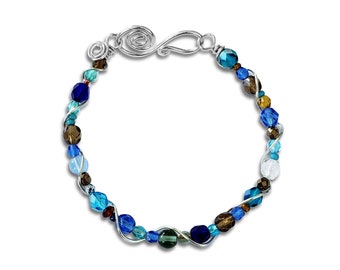 Colorful Sterling Silver Bracelet, Hand-wrapped Beaded Jewelry, Unique Bracelets for Women, Gift for Mom