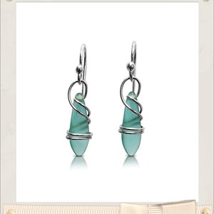Dainty Blue Earrings, Gift, Sterling Silver Aquamarine Earrings, Gift for Mom, Aqua Sea Glass Style Jewelry, Handmade Gift image 2