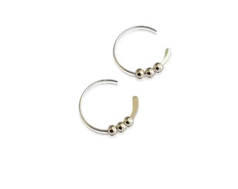 Small Silver Hoop Earrings, Sterling Silver Beaded Hoop Earrings, Gift for Women