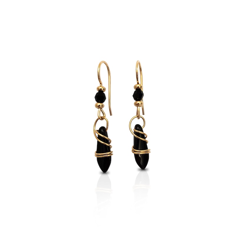 Black Dangle Earrings, Gold Filled Earrings, Black Earrings for Women, Gold and Black Earrings, Dainty Earrings, Black Earrings for Wedding image 6