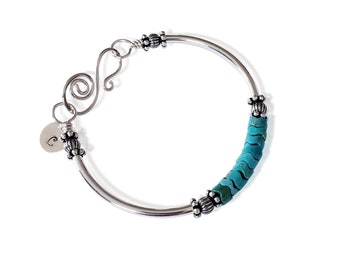 Pulsera turquesa mujer, pulsera de plata, pulsera de plata de ley, joyería hecha a mano, joyería azul, regalo para ella, pulsera con cuentas