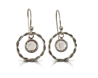 Pendientes de aro de plata esterlina, pendientes de cristal, pendientes colgantes, joyería de plata, regalos, regalo para ella, joyería delicada, regalo de cumpleaños