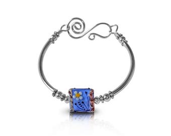 Sterling Silver Bracelet, Blue Jewelry, Flower Jewelry Blue, Blue Bracelet Gifts for Mom, Gift for Her, Gift for Mom
