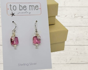 Pink Dangle Earrings, Sterling Silver, Crystal Drop Earrings, Gift for Her, Handmade Earrings, Statement Earrings, Romantic Parisian