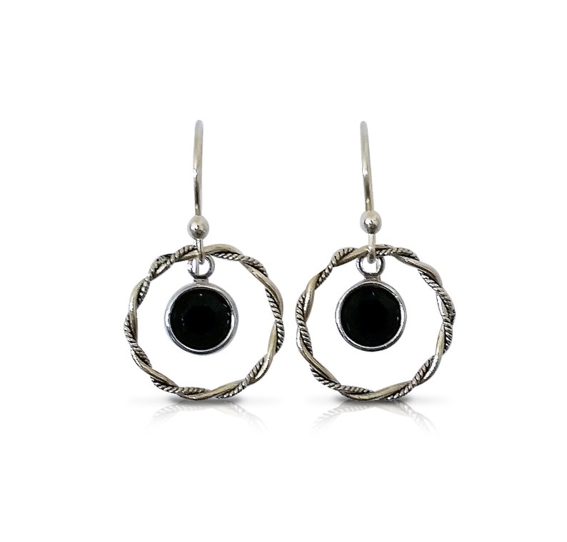 Hoop Earrings, Sterling Silver Jewelry, Boho Black Earrings, Silver Dangle Earrings, Gift for Her, Black Jewelry image 1