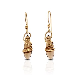 Gold Filled Brown Earrings, Minimalist Earrings, Dangle Gold Earrings, Dainty Brown Jewelry, Handmade Gold Earrings, Gift for Her, image 8