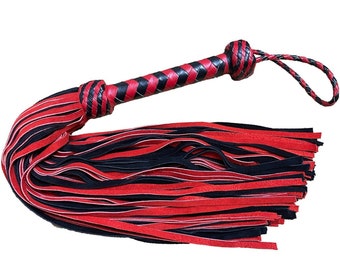 Flogger 100 Falls Suede Leather Genuine Cowhide Flogger Red & Black Heavy Duty Thuddy Whip, BDSM Heavy Duty Flog