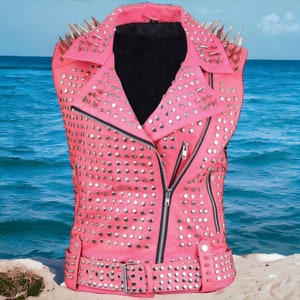 Pink leather motorcycle vest clearance