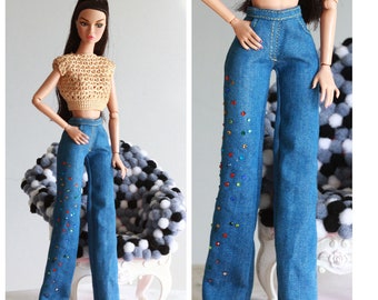 Fashion doll outfite handmade jeans for Poppy Parker Fashion royalty doll