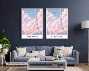 Paris Wandkunst, Frankreich Reise-Druck, Eiffelturm Poster, Pariser Dekoration, Stadtbild Kunst, französische Land-Wand-Dekor, digitaler Download