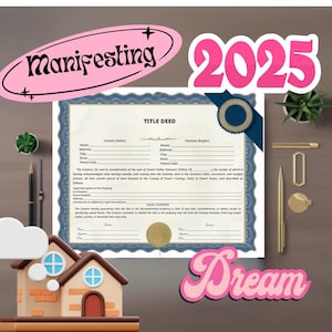 2025 マニフェスト不動産証書 | 印刷可能なドリームホームマニフェスト PDF | デジタルダウンロード 2 部セット