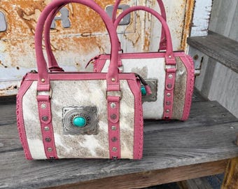 Cowhide Pink Concho Speedy Purse
