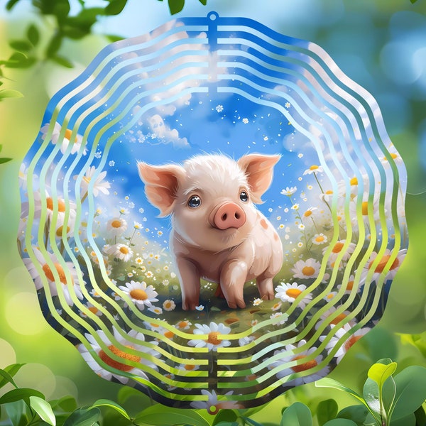 Adorable Baby Pig Sublimation Design, Animated Animal Wind Spinner, Garden Decor Round PNG, Digital Download