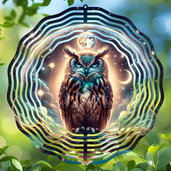 Mystical Owl Wind Spinner Sublimation File, Round PNG Design for Puffy Windspinner, Celestial Night Sky Instant Download