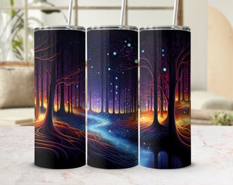 Enchanted Forest Night Sky Tumbler Design, Digital Sublimation, Seamless 20oz Skinny Wrap, Straight and Tapered Instant Download Artful Wrap