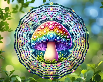 Psychedelic Mushroom Wind Spinner Sublimation Design, Round PNG Vibrant Garden Decor, Round PNG for Windspinners, Ornaments, Coasters