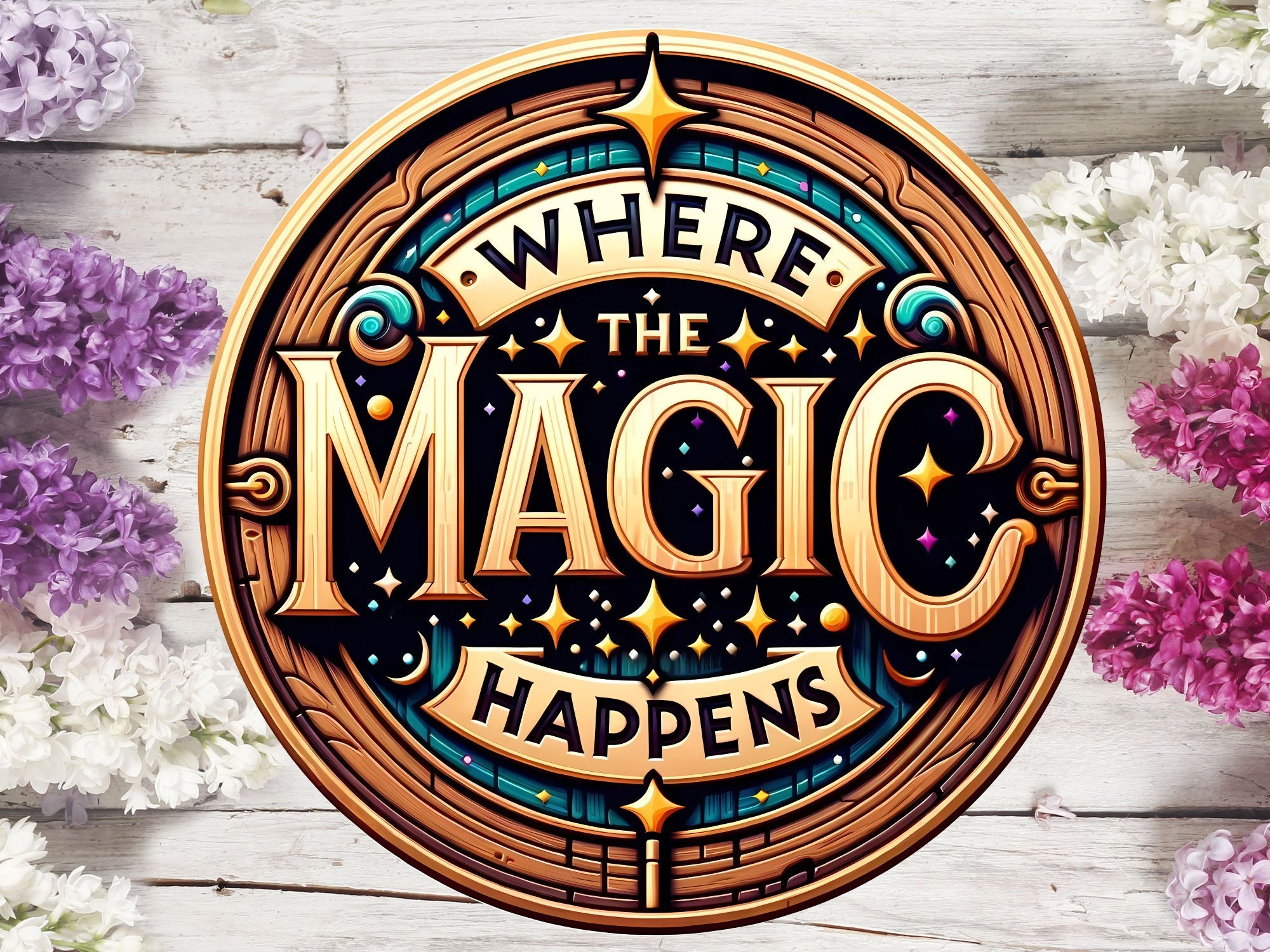 Digital Round Door Hanger Where the Magic Happens PNG, DIY Welcome Sign ...