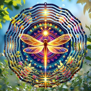 Wind Spinner Sublimation Design, Round PNG Digital Download, Mystical Dragonfly Night Garden, Vibrant Windspinner Image, Home Decor Art image 5