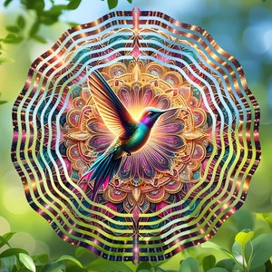Round Wind Spinner Hummingbird Mandala PNG, Sublimation Design Digital Download, Vibrant Decorative Art for Crafting