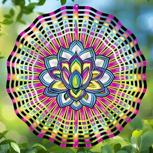 Colorful Wind Spinner Sublimation Design, Lotus Flower Mandala Windspinner Round PNG, Vibrant Digital Mandala Art, Printable Garden Decor