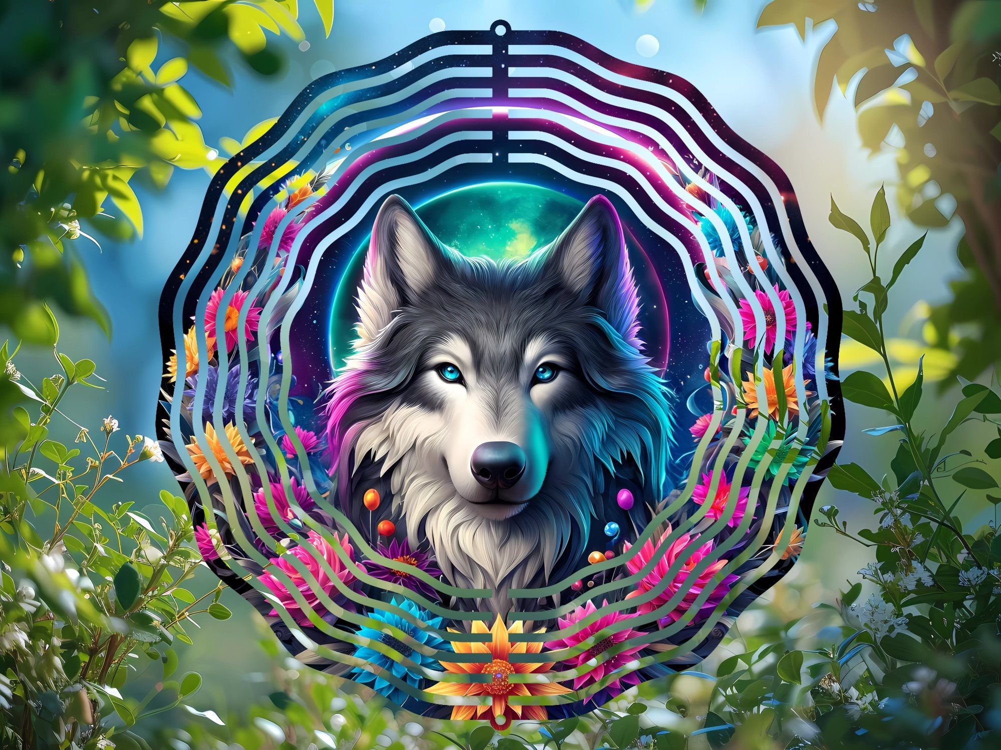 Cosmic Wolf Garden Wind Spinner PNG, DIY Sublimation Design for ...