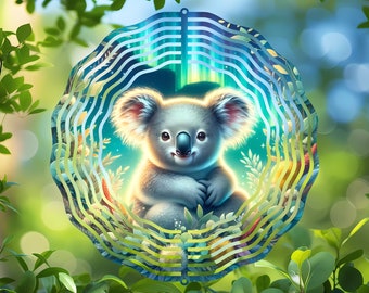 Koala Northern Lights Wind Spinner Sublimation Design, Round PNG, Digital Download for Crafts, Australian Animal Northern Lights Theme