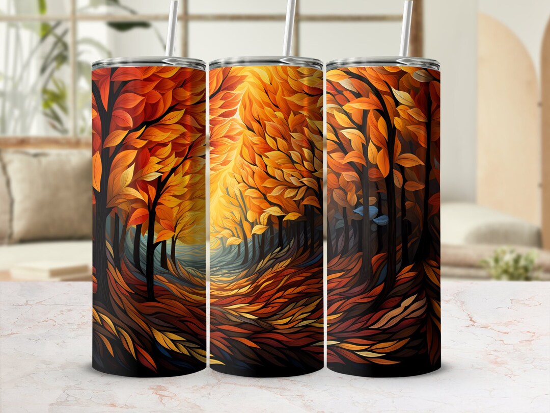 20oz Skinny Tumbler Sublimation Design, Autumn Leaves Wrap, Seamless ...