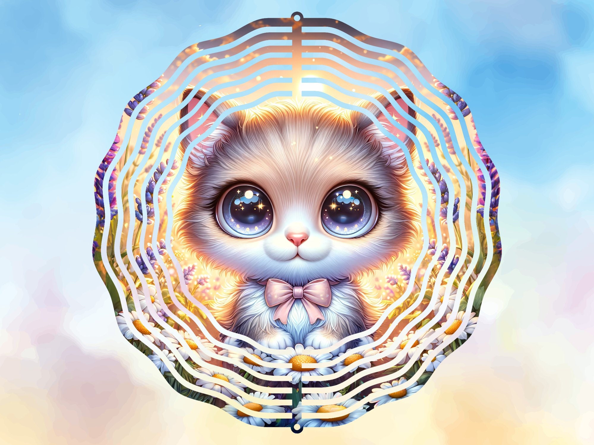 Adorable Animated Cat Digital Design for Wind Spinners Round ...