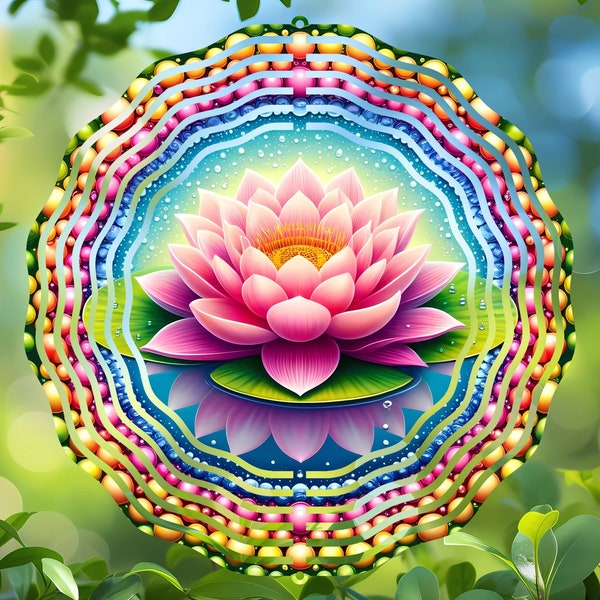 Colorful Lotus Flower Sublimation Design, Round PNG for DIY Coasters, Wind Spinners, Ornaments Decoration, Vibrant Garden Decor