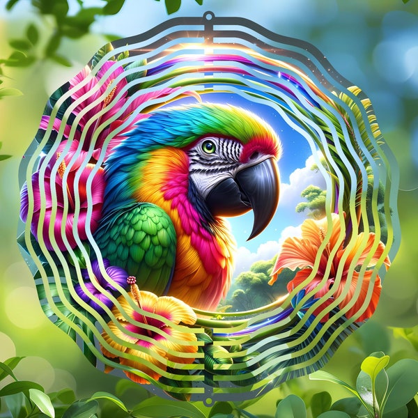 Tropical Parrot Wind Spinner Design, Colorful Bird PNG for DIY Coasters and Garden Ornaments