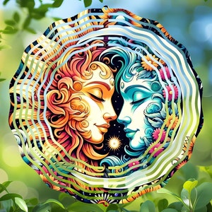 Sun and Moon Wind Spinner PNG, Celestial Sublimation Design, Round Garden Decor, Digital Download, Artful Garden Outdoor Decor, Mystic Print