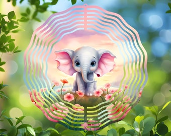 Lindo bebé animar elefante viento Spinner Descarga digital, lindo animal PNG, floral WindSpinner, diseño de montaña rusa, imagen de transferencia de sublimación