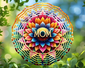 Regalo per la festa della mamma - Design floreale MOM Mandala Wind Spinner, PNG per sublimazione, sottobicchiere per auto, decorazione ornamentale
