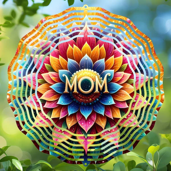 Mother's Day Gift - Floral MOM Mandala Wind Spinner Design, PNG for Sublimation, Car Coaster, Ornament Decor