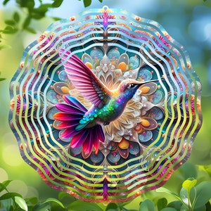 Hummingbird Wind Spinner Sublimation Design, Round Mandala PNG, Digital Print, Garden Art, Vibrant Decoration, Printable