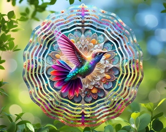 Kolibri Wind Spinner Sublimationsdesign, rundes Mandala PNG, Digitaldruck, Gartenkunst, lebendige Dekoration, bedruckbar