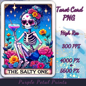 Tarotkaart PNG, The Salty One digitale download sublimatieontwerp kleurrijk skelet met alcoholdrank digitale kunst cadeau-voor liefhebbers van Margarita