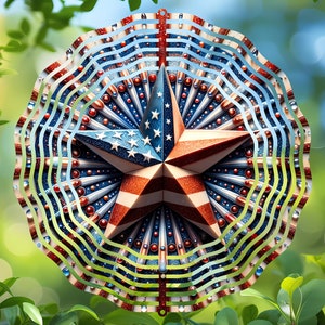 Patriotic Wind Spinner Sublimation Design, Round PNG for DIY 4th of July Ornaments, Digital Download, American Star Decor