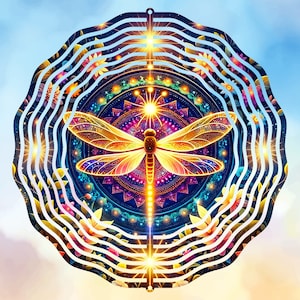 Wind Spinner Sublimation Design, Round PNG Digital Download, Mystical Dragonfly Night Garden, Vibrant Windspinner Image, Home Decor Art image 4