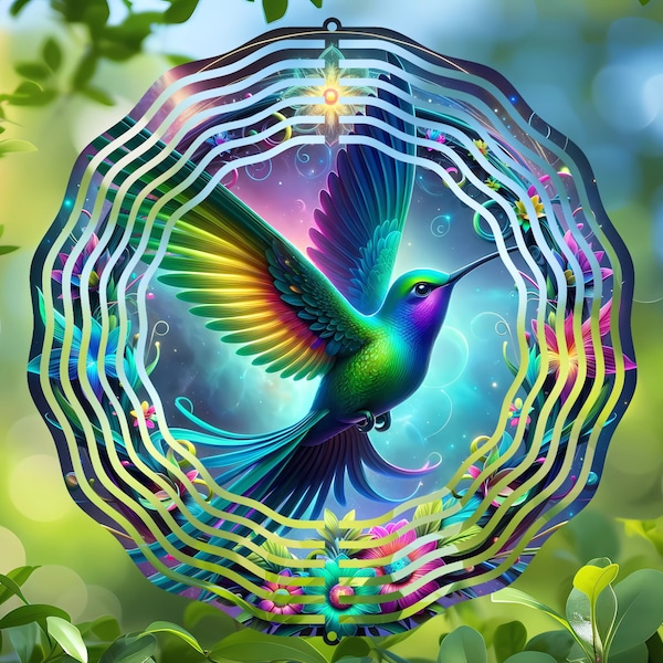 Hummingbird Wind Spinner Sublimation Design, Vibrant Garden Decor, Round PNG Download for Windspinners, Coasters, Ornaments