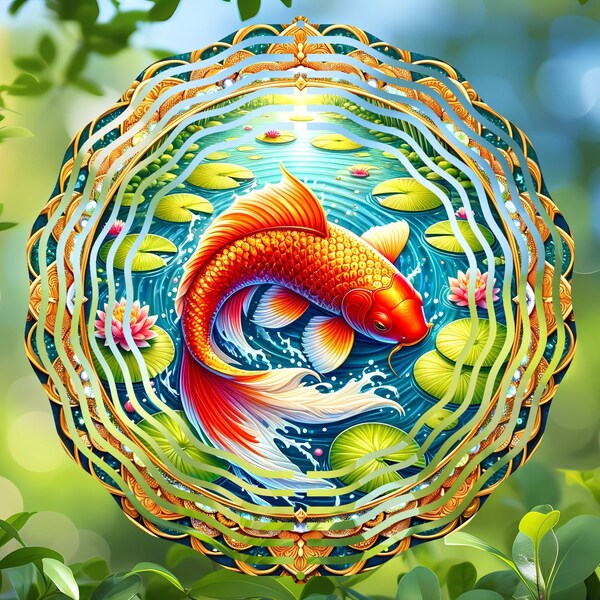 Koi Fish Wind Spinner Sublimation Design, Round PNG Ornament, Coaster Printable Digital Download, Garden Decor, Vibrant Pond Art