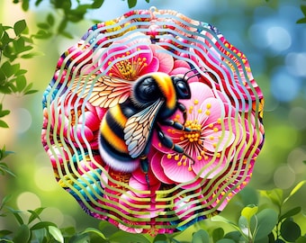 Wind Spinner Sublimation Design, Busy Bee Round PNG File, Vibrant Garden Windspinner Art, Instant Digital Download for Crafting