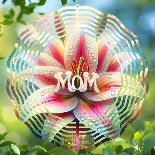 Round PNG Wind Spinner Sublimation Design, Floral Garden Decor, Mothers Day Ornament Digital Download Gift-for Mom